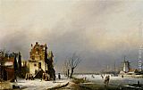 Jan Jacob Coenraad Spohler A Winter Landscape with Skaters near a Village painting